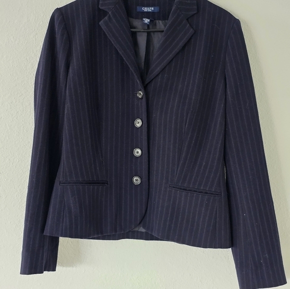Chaps Womens Blazer sz 8 navy Blue Sport Jacket Striped Career - Picture 7 of 10